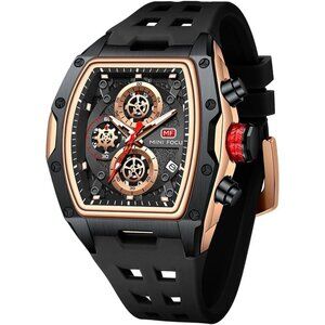 AIMES Rose Black Men Fashion Wristwatch Large Luminous Waterproof Silicon Strap